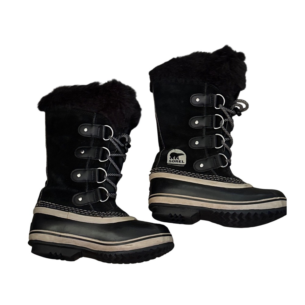 Sorel Joan of Arctic Waterproof Winter Snow Boots Faux Fur Trim Black 
Youth 1